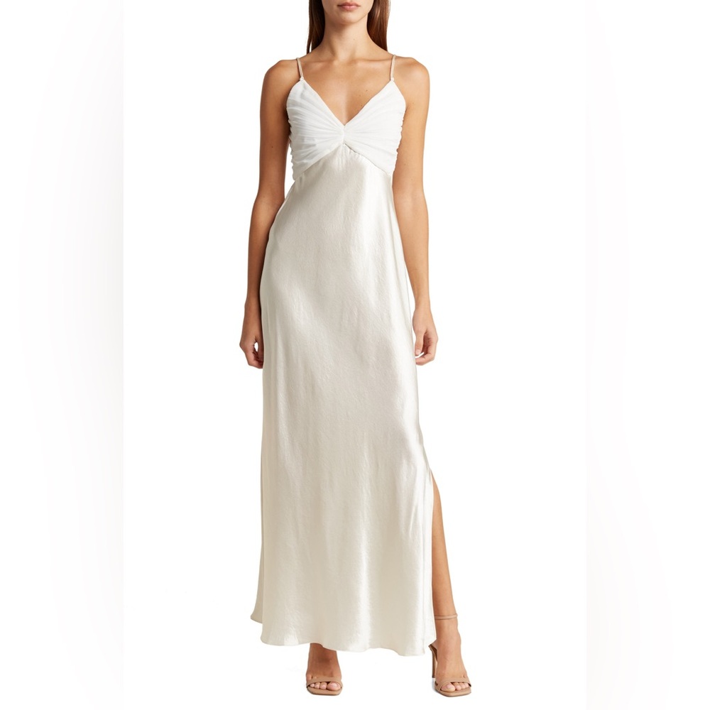 FRAME NWT Ruched Mixed Media Maxi Dress in Bone size Large